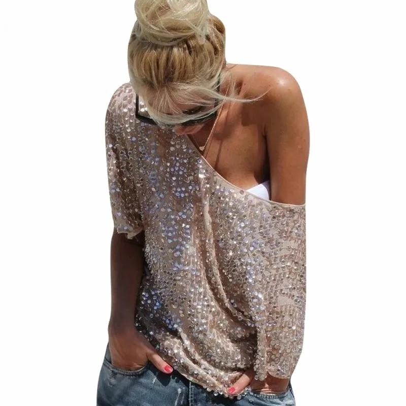 Summer Sequins T-Shirts Slash Neck Tee Beading Tops Sexy Lady Sparkle Sequined Glitter Casual Half Sleeve Cocktail Bling 2018
Summer Sequins T-Shirts Slash Neck Tee Beading Tops Sexy Lady Sparkle Sequined Glitter Casual Half Sleeve Cocktail Bling 2018