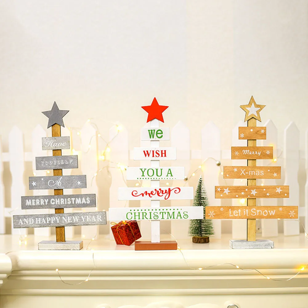Christmas Tree Sign Letter Wooden Desktop Ornaments Merry Xmas Table Decor Shopping Mall Window Decoration | Дом и сад