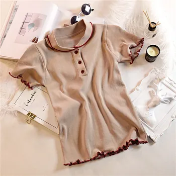 Summer Women Short Sleeve Knitted Slim T Shirts Girls Solid Stretchy Knitting Basic Tops Female Buttons Tees
Summer Women Short Sleeve Knitted Slim T Shirts Girls Solid Stretchy Knitting Basic Tops Female Buttons Tees