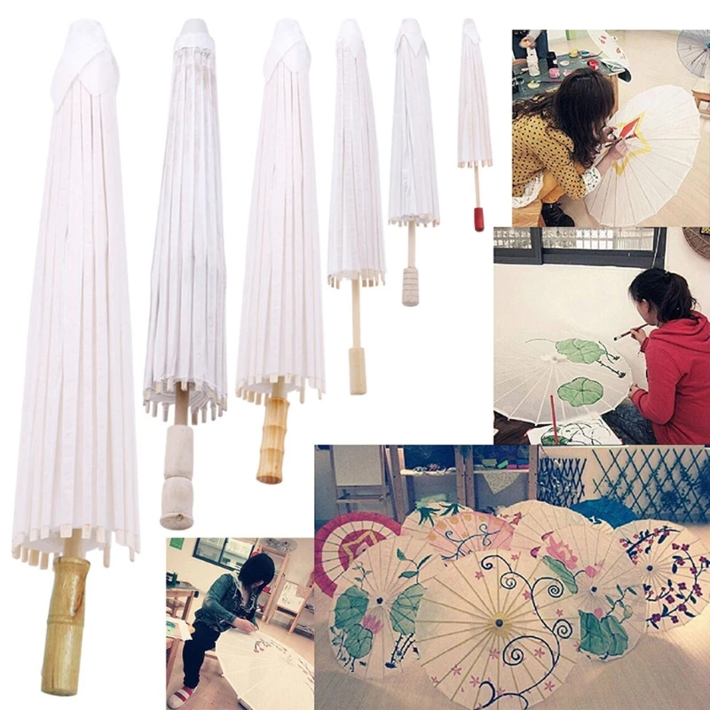 White Blank Chinese Paper Umbrella Parasol Kid Painting DIY Craft Christmas Gift | Дом и сад