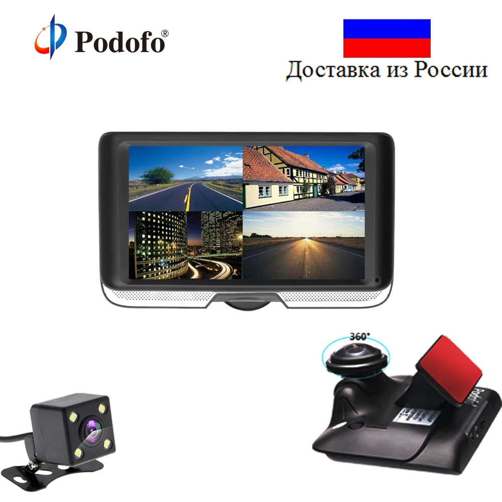 

Podofo Dual Lens Car DVR with Rear View Registrar Cameras 4.0 IPS Touch Screen Video Recorder 360 Degree Panoramic Dash Cam Dvrs
