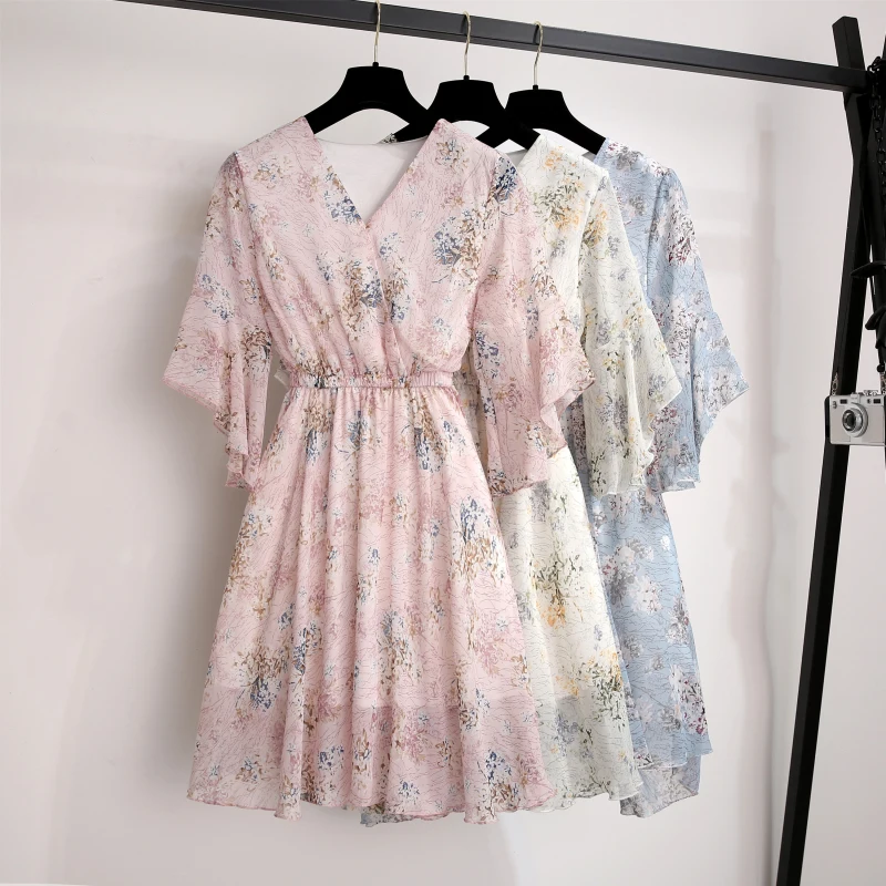 BGTEEVER Elegant Flare Sleeve Women Dress Summer Chiffon Floral Print A-line Female Party Dress Femme Mid-length Vestidos 2019
BGTEEVER Elegant Flare Sleeve Women Dress Summer Chiffon Floral Print A-line Female Party Dress Femme Mid-length Vestidos 2019