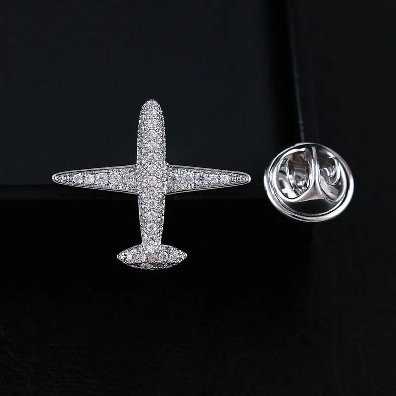 CHUKUI New Trendy Design Silver Gold Color Plane Brooch Pin Cubic Zirconia Jewelry Crystal Brooches For Women Men (1)