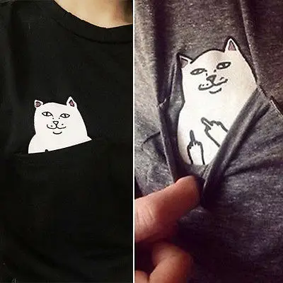 2016 новый летний модный женский топ с карманом Harajuku Cat Lovers футболка коротким