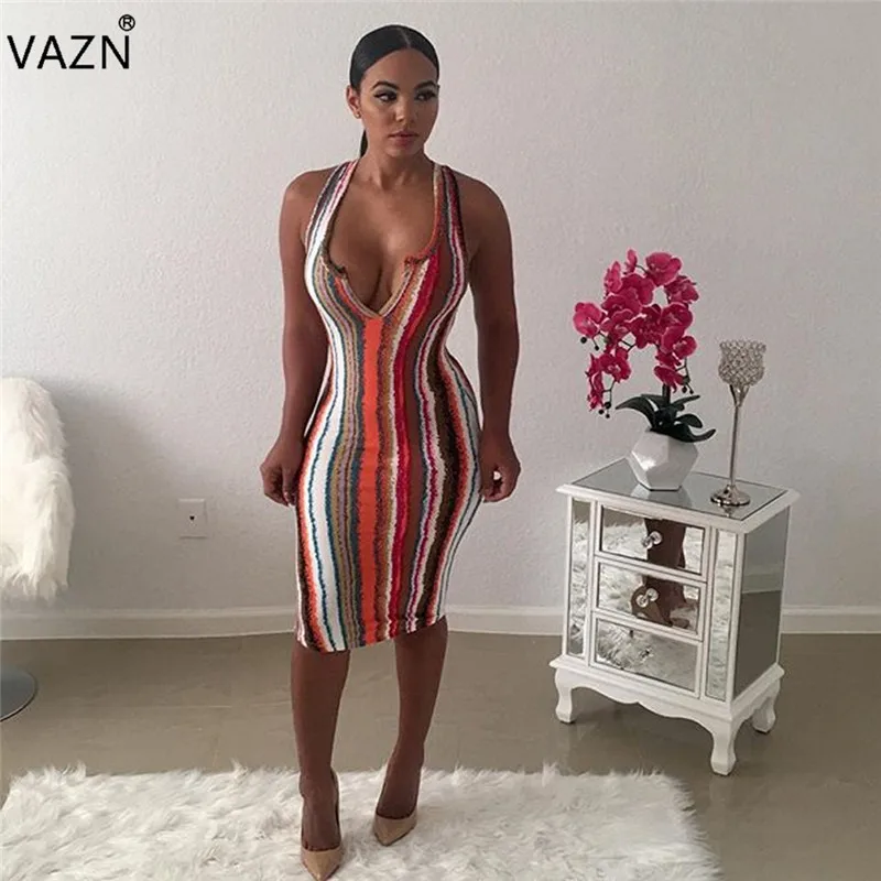 VAZN 2018 Hot Fashion Top Design Sexy Style Women Dress Striped Deep V-Neck Tank Sleeve Sheath Retro Midi Dress M7118
VAZN 2018 Hot Fashion Top Design Sexy Style Women Dress Striped Deep V-Neck Tank Sleeve Sheath Retro Midi Dress M7118
