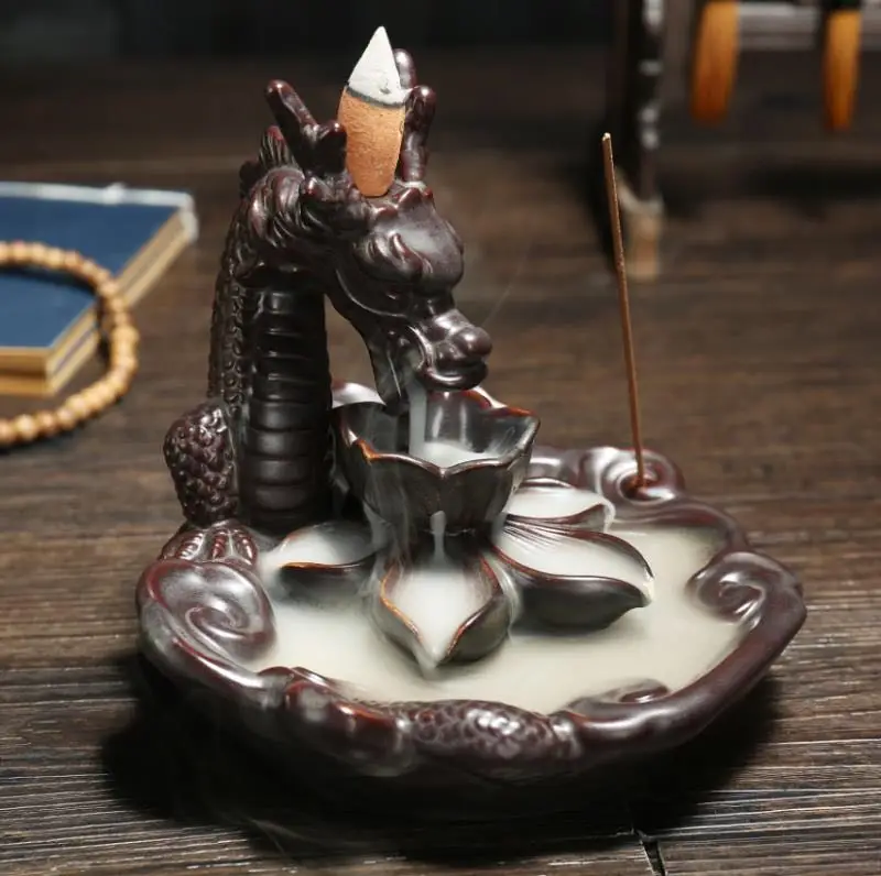 Ceramic Dragon Burner Incense Stick Burner With 50Cones For Smoke Backflow Like Water Streaming Down Lotus Art Craft Home Decor
Ceramic Dragon Burner Incense Stick Burner With 50Cones For Smoke Backflow Like Water Streaming Down Lotus Art Craft Home Decor