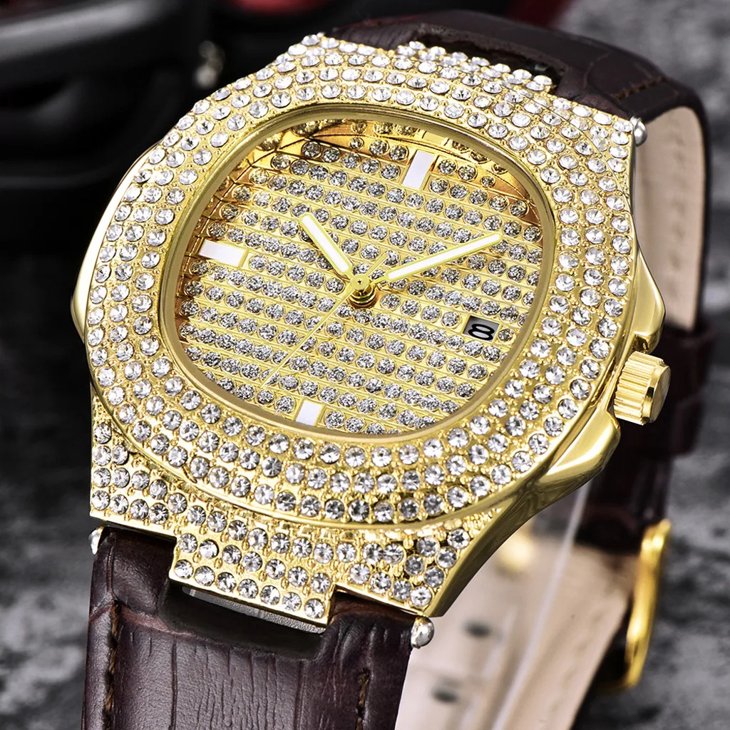 Gold Luxury Watch Casual Full Rhinestone Leather Men Watch Waterproof 5Bar Round Quartz watch Female Gift For dropshipping
Gold Luxury Watch Casual Full Rhinestone Leather Men Watch Waterproof 5Bar Round Quartz watch Female Gift For dropshipping