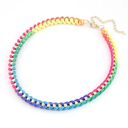 LEMOER Fashion Fluorescent Color Rope Weaving With Thick Gold Chain Chokers Torques Rainbow Neon Color Chunky Necklace
LEMOER Fashion Fluorescent Color Rope Weaving With Thick Gold Chain Chokers Torques Rainbow Neon Color Chunky Necklace
