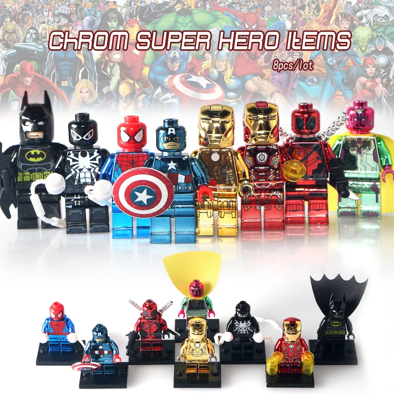20pcs/lot Chrome Super Heroes Iron Man PG406 Spiderman Movie Deadpool Spider-man Spider Man Building Blocks Collection Toys
20pcs/lot Chrome Super Heroes Iron Man PG406 Spiderman Movie Deadpool Spider-man Spider Man Building Blocks Collection Toys