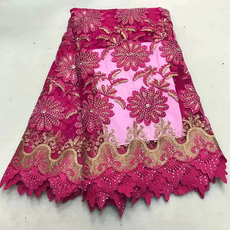 Fushia розовый цвет тюль кружева Семья вечерние платье Французский кружевной ткани