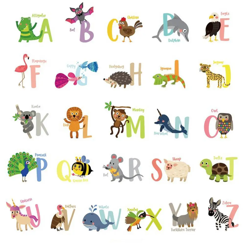 Фото Мультфильм 26 букв настенные наклейки с алфавитом для детей детские комнаты декор