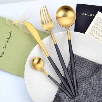 Gold Black Dinnerware Set Stainless Steel Tableware Set Dinner Knife Fork Scoop Teaspoon Set Wedding Gift Kitchen Tool 4pcs/lot
Gold Black Dinnerware Set Stainless Steel Tableware Set Dinner Knife Fork Scoop Teaspoon Set Wedding Gift Kitchen Tool 4pcs/lot