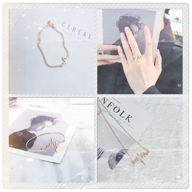 4 piece fashion rock male and female necklace personality punk cardiogram ring creative couple bracelet necklace ring set
4 piece fashion rock male and female necklace personality punk cardiogram ring creative couple bracelet necklace ring set