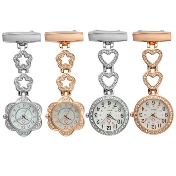 Ne 패션 여성용 포켓 워치 클립 온 하트 및 5 각형 별 펜던트, 의료 의사 간호사 시계용 석영 시계