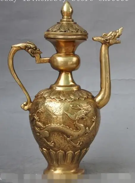 S3027 10" chinese folk pure brass Dragon statue beast head huzui Wine Tea Pot Flagon
S3027 10" chinese folk pure brass Dragon statue beast head huzui Wine Tea Pot Flagon