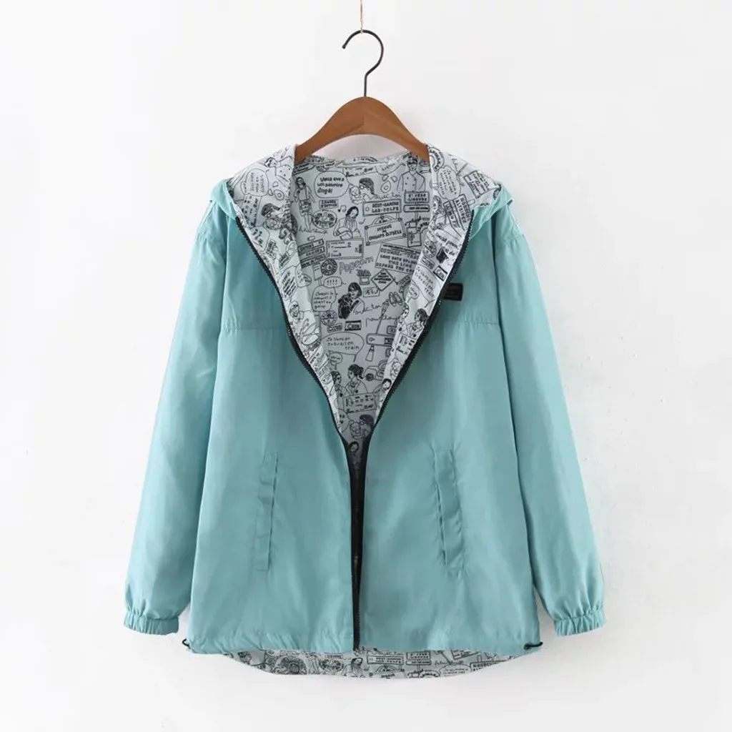 Women jackets and coats Casual Solid Color Print Wear Both Long Sleeve Hooded Jacket spring autumn windbreaker manteau femme
Women jackets and coats Casual Solid Color Print Wear Both Long Sleeve Hooded Jacket spring autumn windbreaker manteau femme
