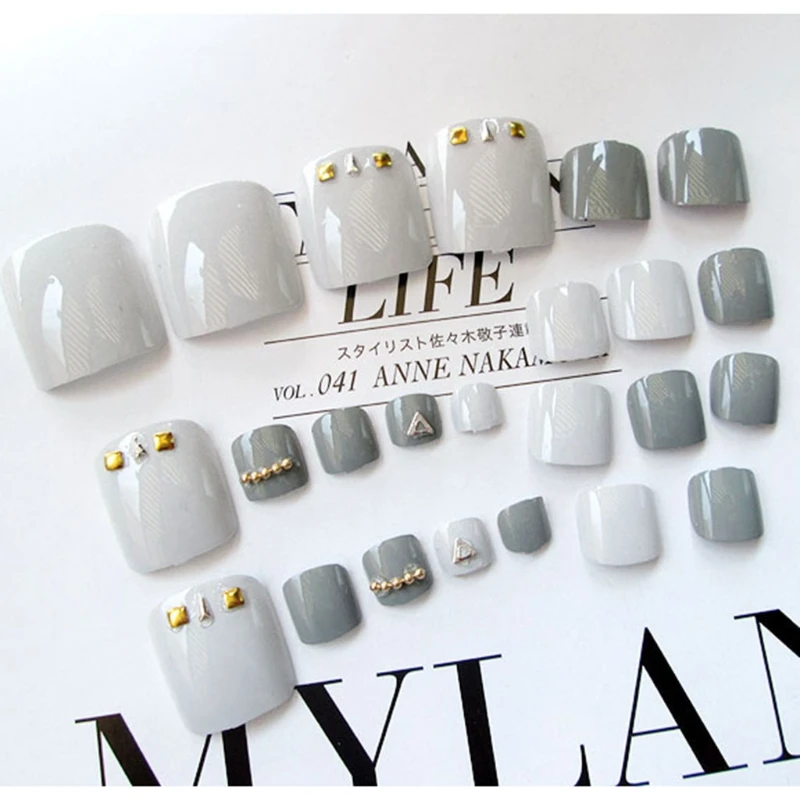24Pcs Fashion Gray Nail Art Sticker Short False Fake Artificial Toe Nails Tips Toes Nail Art Tool
24Pcs Fashion Gray Nail Art Sticker Short False Fake Artificial Toe Nails Tips Toes Nail Art Tool