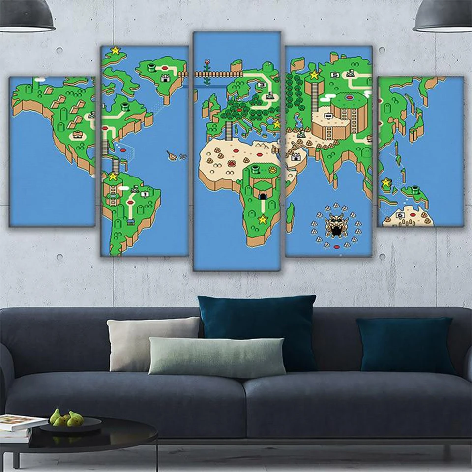 Canvas Wall Art Pictures Home Decor Living Room Framework 5 Pieces Super Mario Paintings Modular HD Prints Game World Map Poster
Canvas Wall Art Pictures Home Decor Living Room Framework 5 Pieces Super Mario Paintings Modular HD Prints Game World Map Poster