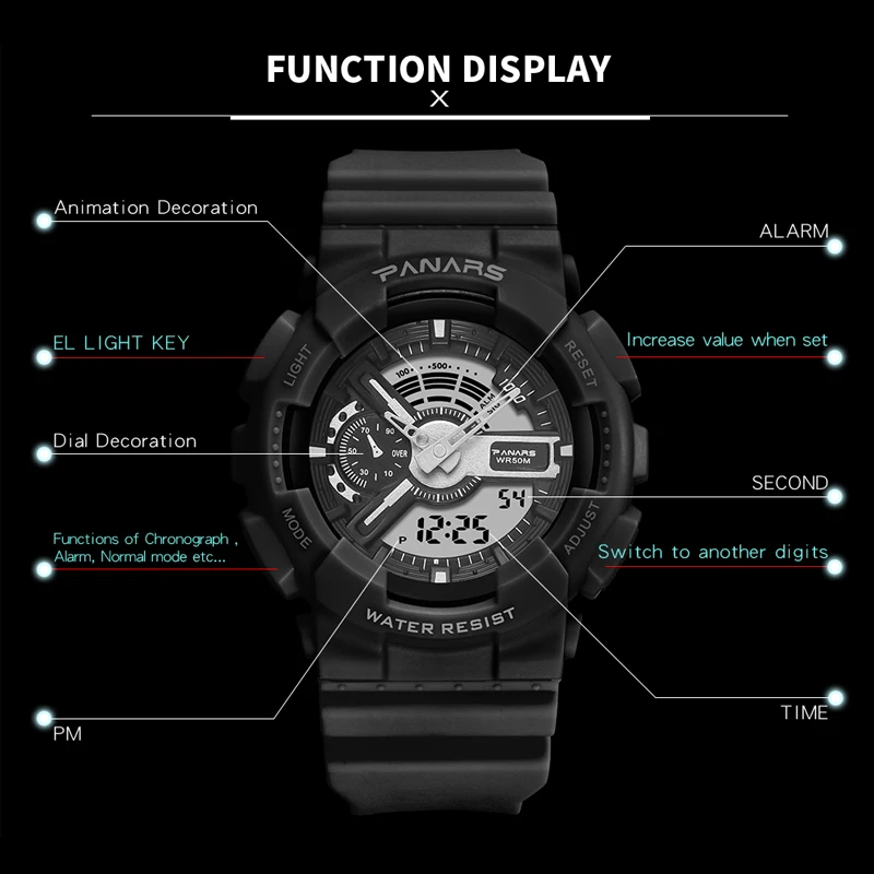 Часы PANARS G style Мужские Цифровые уличные многофункциональные водонепроницаемые