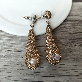 1 Pair Teardrop Golden Crystal Earrings Paved Rhinestone pearl Beads Dangle Earring Handmade Jewelry For Women ER192
1 Pair Teardrop Golden Crystal Earrings Paved Rhinestone pearl Beads Dangle Earring Handmade Jewelry For Women ER192