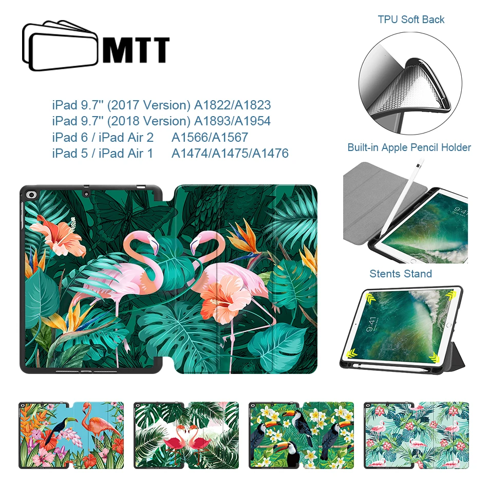 MTT For iPad 9.7 inch 2017 2018 TPU Flamingo Print Leather Smart Cover for iPad 5/6 Air 1 2 funda Auto Sleep/Wake Tablet Case
MTT For iPad 9.7 inch 2017 2018 TPU Flamingo Print Leather Smart Cover for iPad 5/6 Air 1 2 funda Auto Sleep/Wake Tablet Case