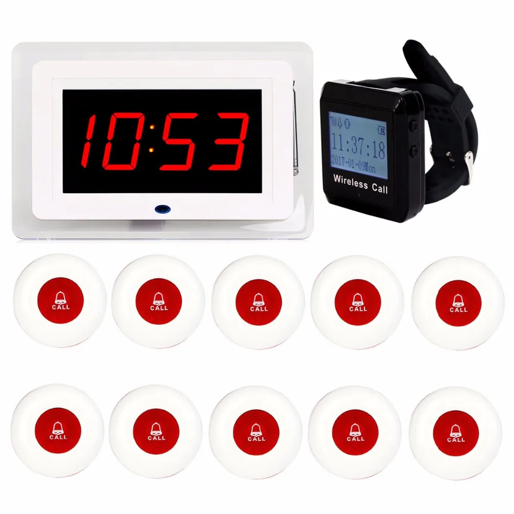 433MHz Restaurant Pager Wireless Calling System Voice Broadcast Receiver Host + 1 Watch Receiver + 10 Call Transmitter Button
433MHz Restaurant Pager Wireless Calling System Voice Broadcast Receiver Host + 1 Watch Receiver + 10 Call Transmitter Button