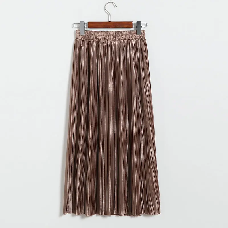Lustrous pleated skirt metallic mid-length skirt for women of fall 2017 new Korean style joker long skirt (22)