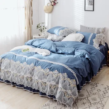 Princess Style 3 4 pcs Pure Cotton Bed Sets Duvet Cover Bed Skirt Pillowcases Solid Royal Blue With White Lace Soft Home
Princess Style 3 4 pcs Pure Cotton Bed Sets Duvet Cover Bed Skirt Pillowcases Solid Royal Blue With White Lace Soft Home