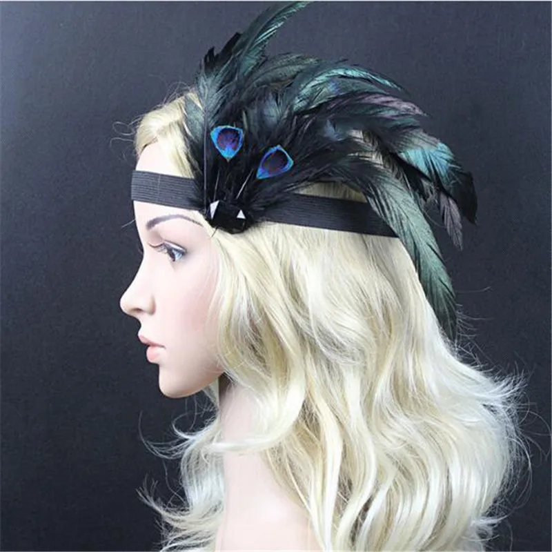 1920s Vintage Peacock Feather Headband Flapper Black Elastic Hairband Headwear Women Costume Party Headpiece Hair Accessories
1920s Vintage Peacock Feather Headband Flapper Black Elastic Hairband Headwear Women Costume Party Headpiece Hair Accessories