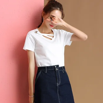 2019 Summer Women New Short-sleeved T-shirt Female Korean Women's Women's T-shirt V-neck Cotton
2019 Summer Women New Short-sleeved T-shirt Female Korean Women's Women's T-shirt V-neck Cotton