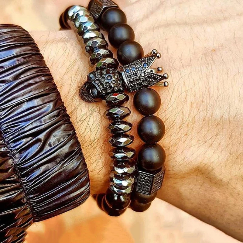 Men bracelet Beads nutaral stone Crown bracelets Titanium steel skull not fade Hematite bangle pulseras hombre bileklik
Men bracelet Beads nutaral stone Crown bracelets Titanium steel skull not fade Hematite bangle pulseras hombre bileklik