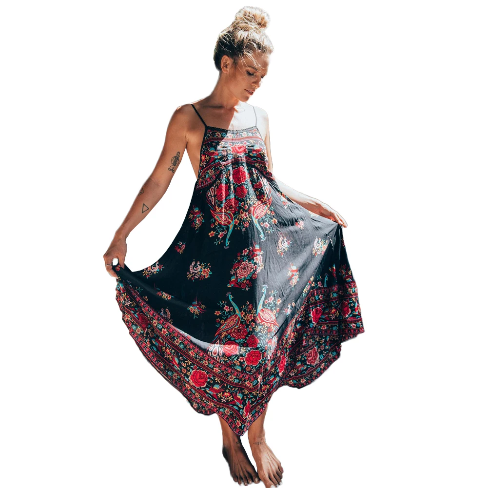 Boho Floral Maxi Dress Sleeveless Backless Long Summer Dress (Us 10-16)