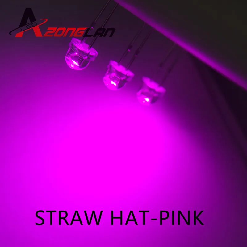 50PCS Water Clear LED Diode Pink Light 5mm Straw Hat Wide Angle 5 mm Transparent Lamp Light-Emitting Through Hole Bulb | Освещение