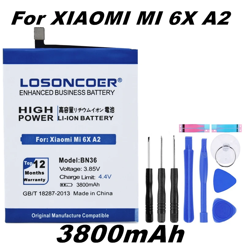 LOSONCOER BN36 3800mAh Replacement Batteries For Xiaomi Mi A2 MiA2 Mi6X Mi 6X Good Quality Smart Phone Battery
LOSONCOER BN36 3800mAh Replacement Batteries For Xiaomi Mi A2 MiA2 Mi6X Mi 6X Good Quality Smart Phone Battery