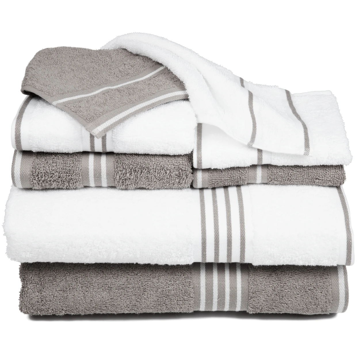 Lavish Home Rio 8 Piece 100% Cotton Towel Set - White & Silver (2)