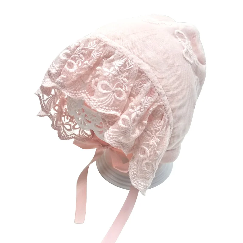 Cute Lace Baby Girls Hat White Pink Princess Hat For Baby Girls Flower Embroidery Infant Beanie Hat First Brithday Gift Autumn (34)