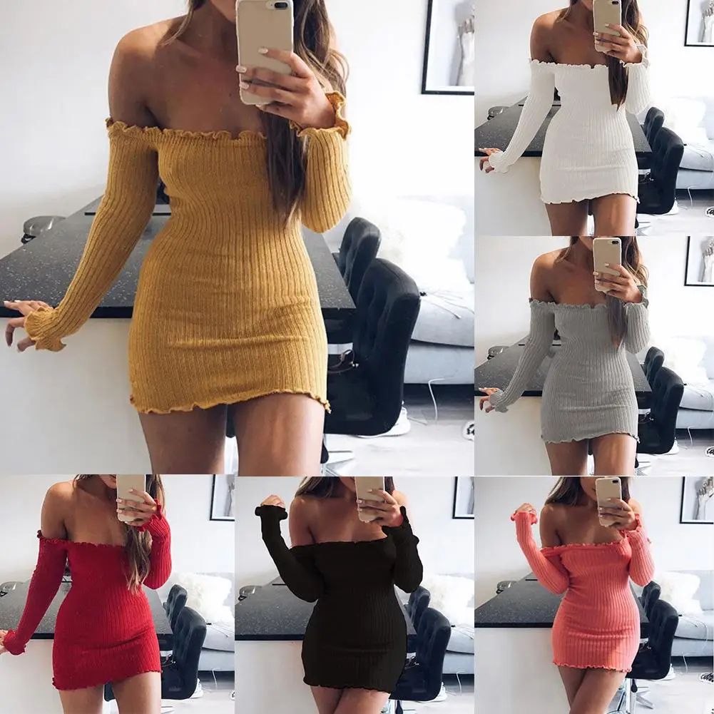 Sexy Off Shoulder Long Sleeve Ruffled Solid Color Bodycon Women's Mini Dress 2018
Sexy Off Shoulder Long Sleeve Ruffled Solid Color Bodycon Women's Mini Dress 2018