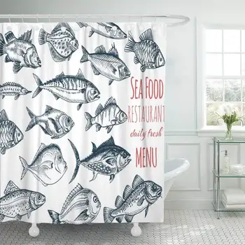 Shower Curtain with Hooks Food Sketch Fish Restaurant Seafood Vintage Design Sea Salmon Mackerel Animal Carp Decorative Bathroom
Shower Curtain with Hooks Food Sketch Fish Restaurant Seafood Vintage Design Sea Salmon Mackerel Animal Carp Decorative Bathroom