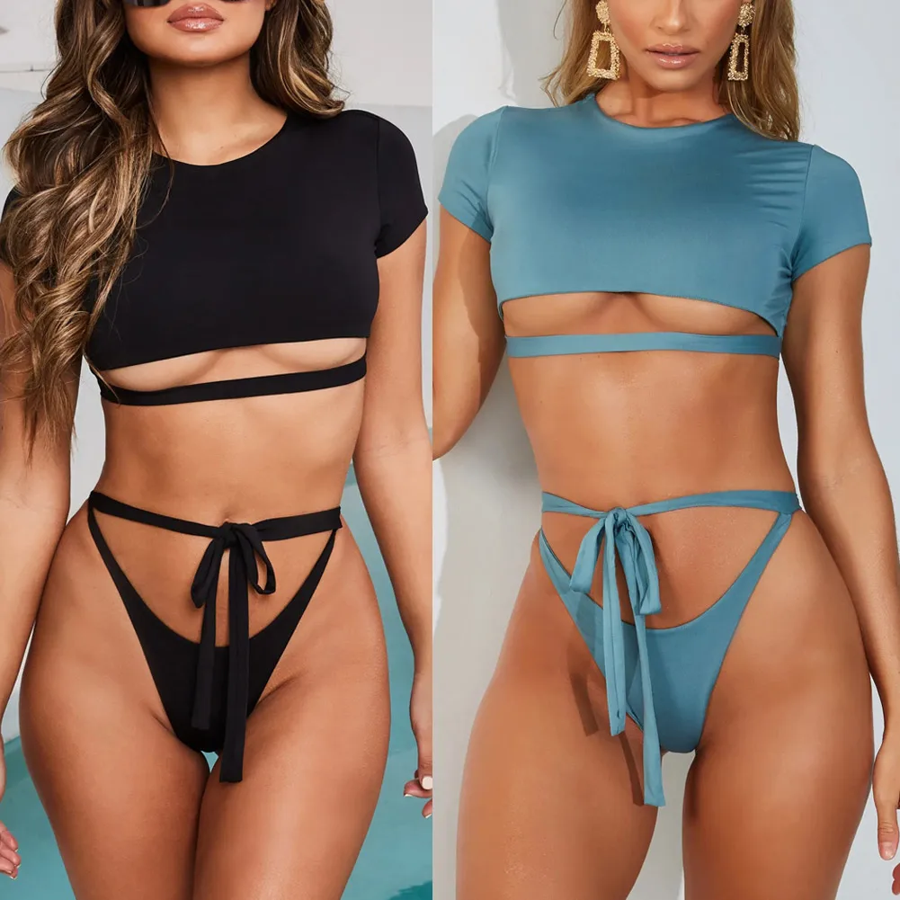 2019 Swimsuit Women Bikini Split Solid Color Round Collar Bikini with Strappy Briefs ZJ55
2019 Swimsuit Women Bikini Split Solid Color Round Collar Bikini with Strappy Briefs ZJ55