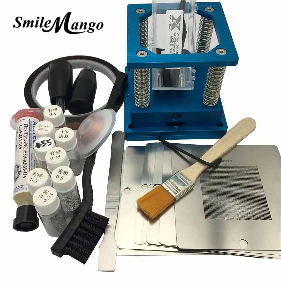BGA rework fixtures Kit 90x90 reballing Station reballing Bga Stencil Kit for Laptop Game Console 10 pcs Stencil + 17 free Gifts
BGA rework fixtures Kit 90x90 reballing Station reballing Bga Stencil Kit for Laptop Game Console 10 pcs Stencil + 17 free Gifts