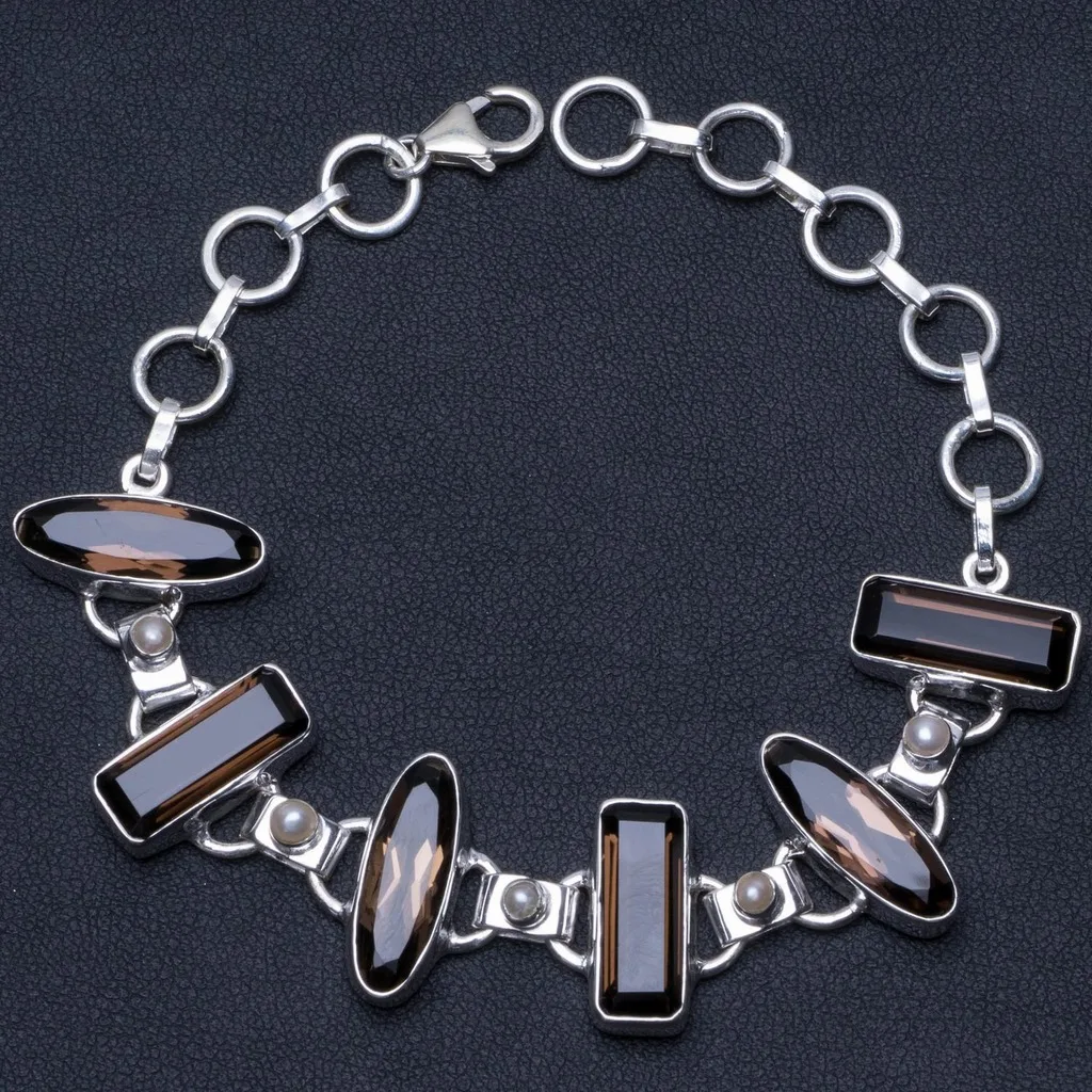 Natural Smoky Quartz and River Pearl 925 Sterling Silver Bracelet 6 1/4-7 3/4" P2230
Natural Smoky Quartz and River Pearl 925 Sterling Silver Bracelet 6 1/4-7 3/4" P2230