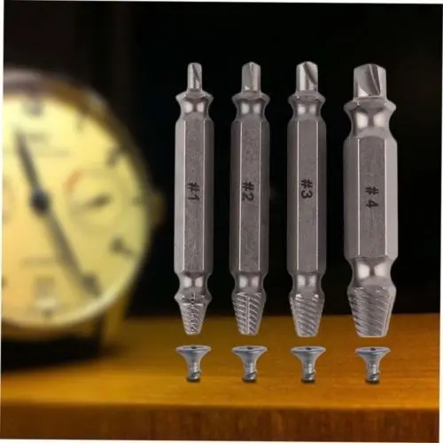 4pcs Steel Broken Speed Out Damaged Screw Extractor Drill Bit Guide Set Broken Bolt Remover Easy Out Set
4pcs Steel Broken Speed Out Damaged Screw Extractor Drill Bit Guide Set Broken Bolt Remover Easy Out Set