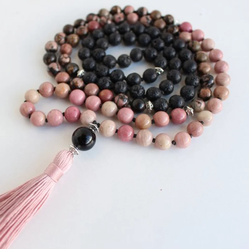 Pink Black Rhodonite Lava Stone Mala Necklaces Knotted 108 Beads Mala Necklace Handmade Long Tassel Necklace Gift For GirlFriend
Pink Black Rhodonite Lava Stone Mala Necklaces Knotted 108 Beads Mala Necklace Handmade Long Tassel Necklace Gift For GirlFriend