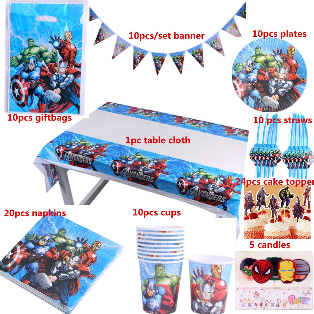 For 10 people 100pcs The Avengers happy birthday kids party baby boy party shower banner disposable tableware decoration
For 10 people 100pcs The Avengers happy birthday kids party baby boy party shower banner disposable tableware decoration