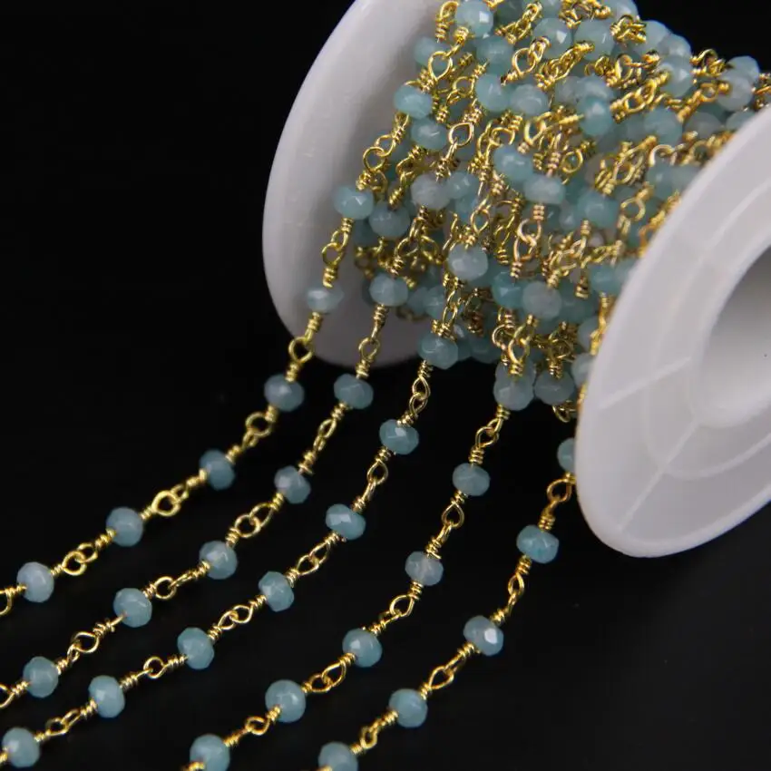 2x4mm Aquamarines Blue Malaysia Jades Rosary Style Chain,Faceted Abacus beads Golden Chain,Bracelet Necklace Jewelry
2x4mm Aquamarines Blue Malaysia Jades Rosary Style Chain,Faceted Abacus beads Golden Chain,Bracelet Necklace Jewelry