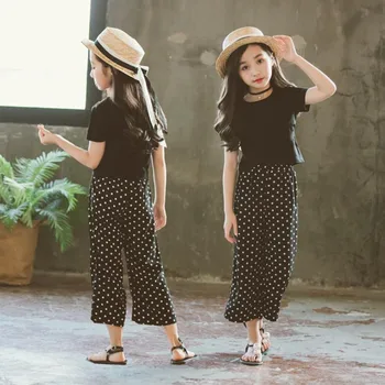 DFXD Big Girl Summer Clothes Set New Casual Black Short Sleeve T-shirt+Polka Dot Wide Leg Pant Two Piece Girls Outfits 4-12Yrs
DFXD Big Girl Summer Clothes Set New Casual Black Short Sleeve T-shirt+Polka Dot Wide Leg Pant Two Piece Girls Outfits 4-12Yrs