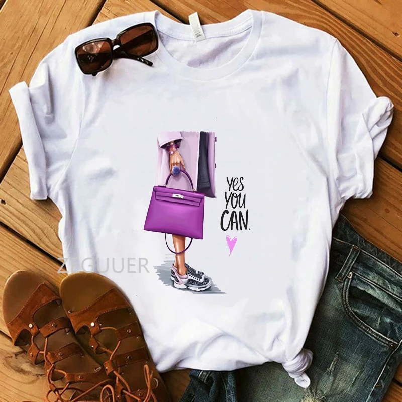 Summer Tees Yes You Can.Purple Bag Girl Illustration T-shirt Female 100% Cotton White Soft Women T-Shirt Hipster Cute Tops
Summer Tees Yes You Can.Purple Bag Girl Illustration T-shirt Female 100% Cotton White Soft Women T-Shirt Hipster Cute Tops