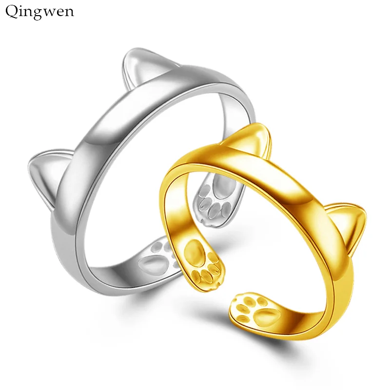 Qingwen Silver Plated Gold Rings Cat Ear Ring Design Cute Fashion Jewelry Cat Ring for Women Gift Adjustable Charms Anel CE0783
Qingwen Silver Plated Gold Rings Cat Ear Ring Design Cute Fashion Jewelry Cat Ring for Women Gift Adjustable Charms Anel CE0783