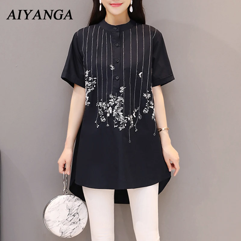 2018 Summer Women Embroidery White Blouses Short Sleeve Medium Long Blouses Elegant Office Ladies Loose Shirt Plus Size M-4XL
2018 Summer Women Embroidery White Blouses Short Sleeve Medium Long Blouses Elegant Office Ladies Loose Shirt Plus Size M-4XL