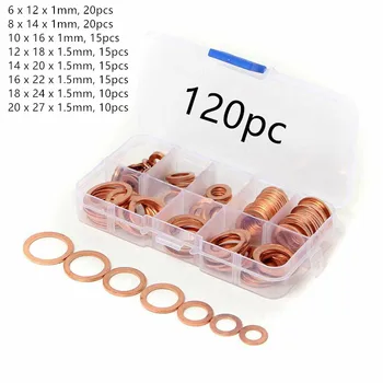 120pc/set Durable solid copper Washers Flat Ring Gasket Sump Plug Oil Seal Fittings seal ring set Hardware Fasteners
120pc/set Durable solid copper Washers Flat Ring Gasket Sump Plug Oil Seal Fittings seal ring set Hardware Fasteners